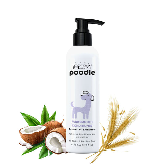 Poodle Furr Smooth Dog Conditioner with Coconut Oil & Oatmeal | Soft & Shiny Coat | Detangles & Reduces Shedding | Paraben-Free & Vegan | For All Dog Breeds | 200 ml