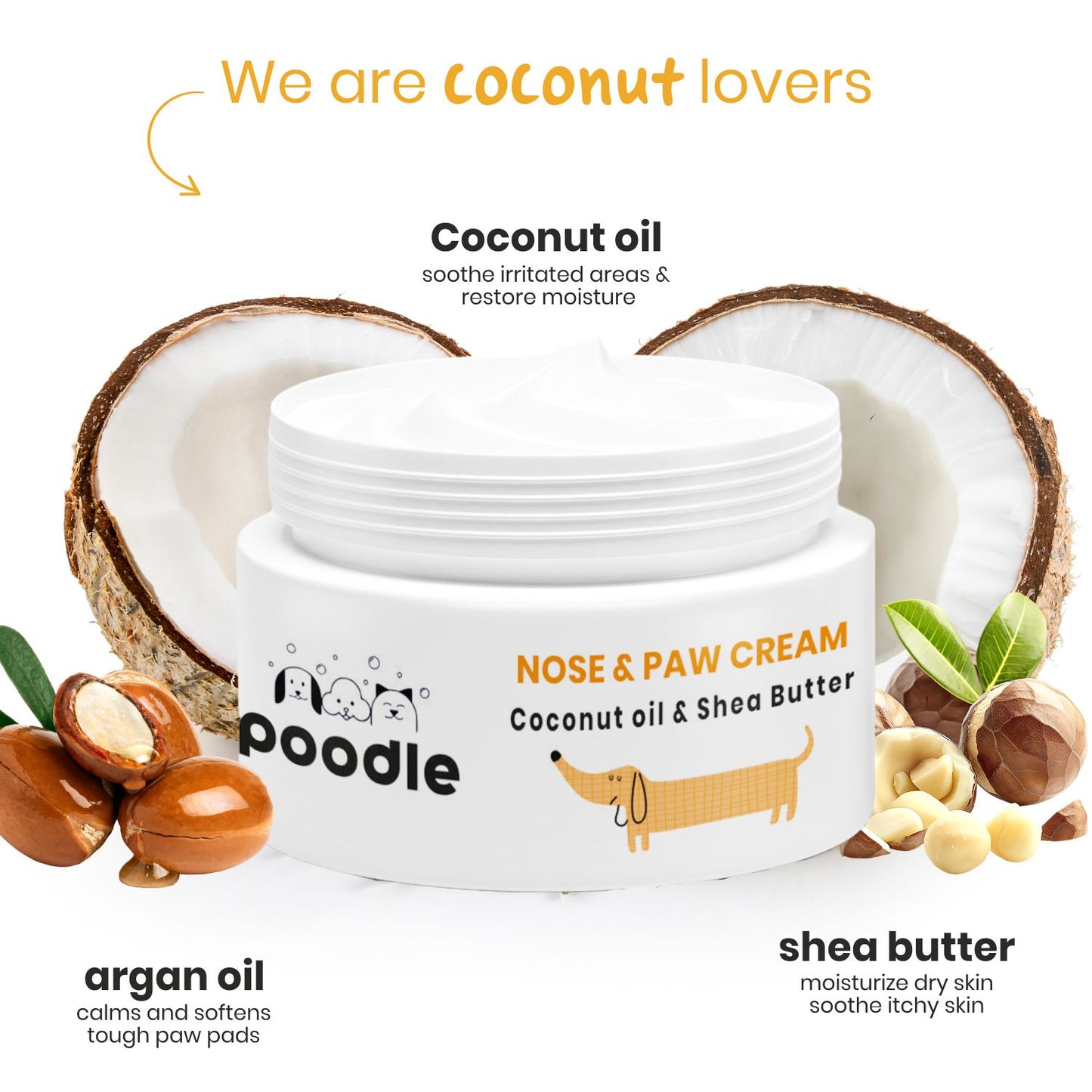 Poodle Nose & Paw Nourishing Cream | Coconut Oil & Shea Butter | Natural Lick Safe | Soother & Moisturizer for Cracked Dry & Damaged Paws, Nose & Elbows | Snout Soother for Dogs | 50gm