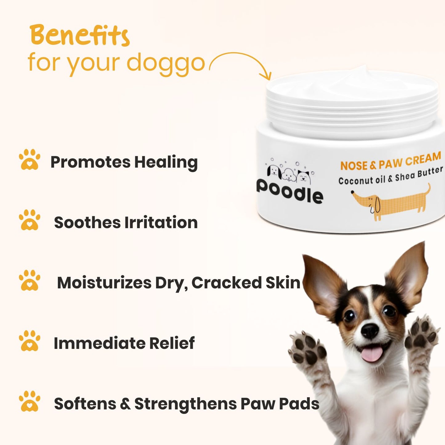 Poodle Nose & Paw Nourishing Cream | Coconut Oil & Shea Butter | Natural Lick Safe | Soother & Moisturizer for Cracked Dry & Damaged Paws, Nose & Elbows | Snout Soother for Dogs | 50gm