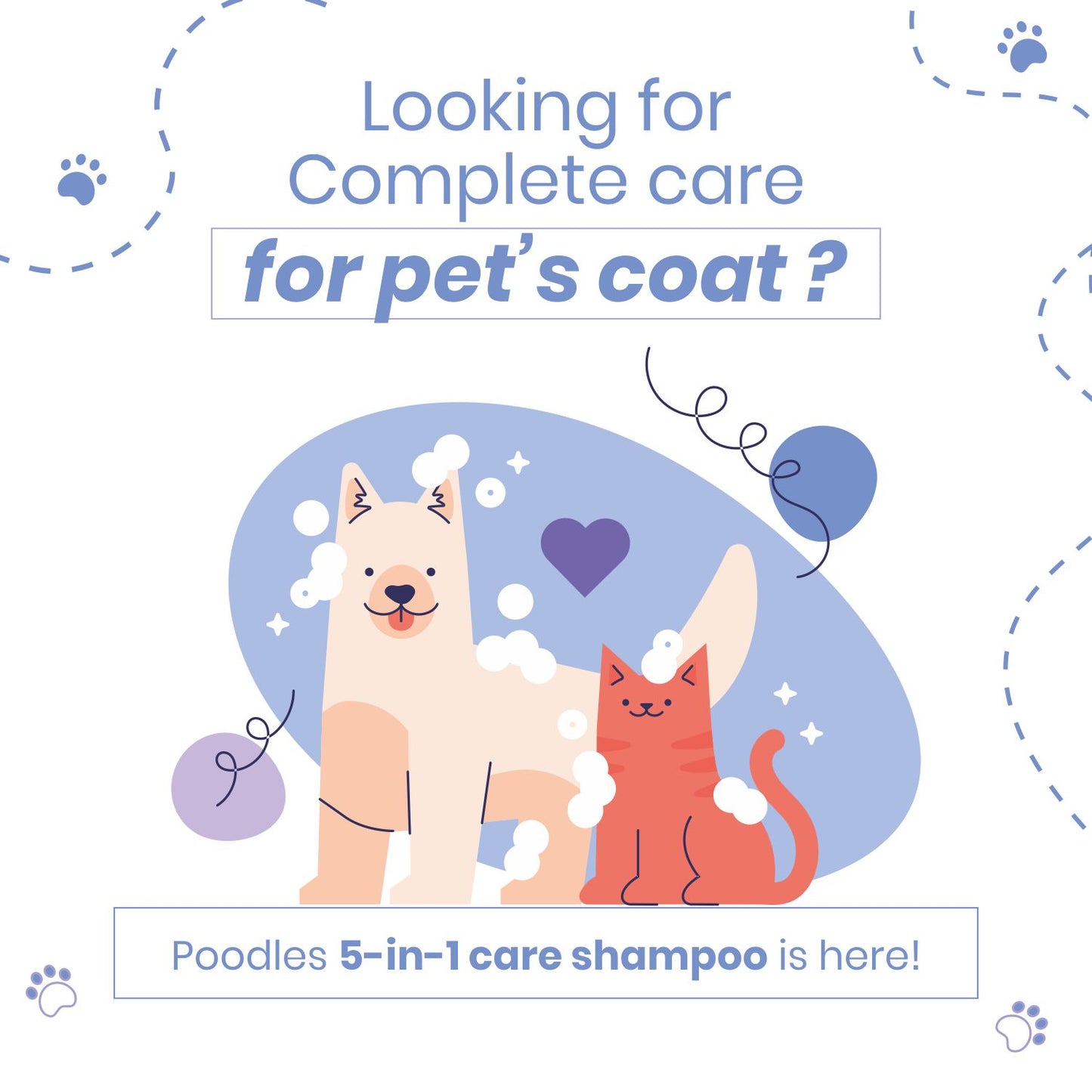 Poodle 5 in 1 Dog Shampoo | Anti-Tick, Anti-Itch, Odour Control, Shed Control & Conditioning | With Coconut & Oatmeal | For Shih Tzu, Labrador, Golden Retriever & All Breeds | 300ml