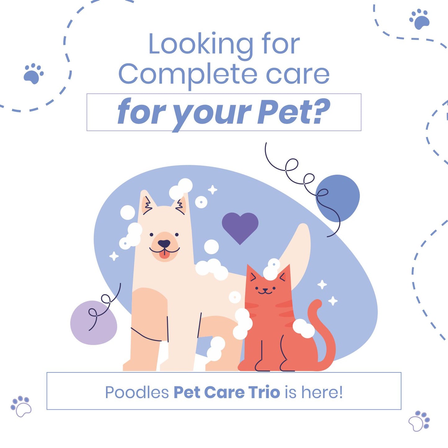 Poodle 5-in-1 Dog Shampoo + Conditioner + Paw Cream ( Combo Pack of 3) | Coconut Oil & Oatmeal | Natural Grooming Set for Dogs & Puppies | Moisturizing, Deodorizing & Anti-Itch Care