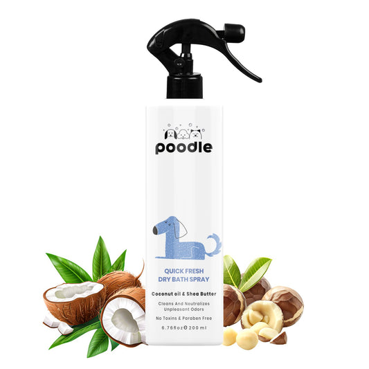 Poodle Quick Fresh Dry Bath Spray | Waterless | Natural Coconut Oil & Shea Butter 200 ml Pet Coat Cleanser (Suitable For Dog)