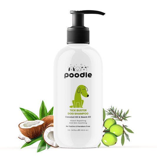 Poodle Tick Buster Dog Shampoo 300ml - Anti Itch Tick and Flea | Herbal Neem Formula | Natural and Safe for Puppies & Dogs |  Effective Dog Ticks Shampoo